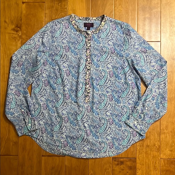 J. Crew Tops - Liberty Art Fabrics for J.Crew Blue & Purple Paisley Blouse Size 16 Boho Tunic